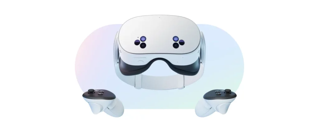 Ein Entwickler, der die Meta Passthrough API verwendet, um ein Mixed-Reality-Spiel zu erstellen. Im Hintergrund sieht man den Bildschirm, auf dem Live-Bilder durch das Headset gezeigt werden.